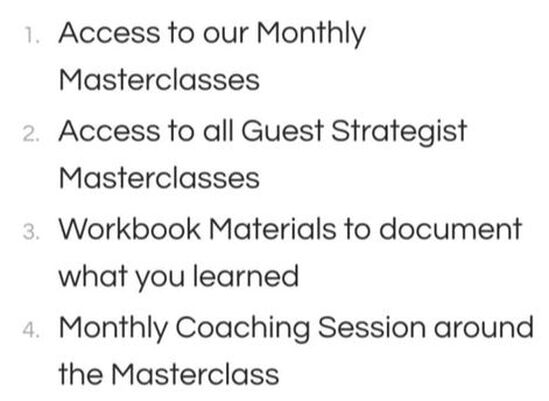 This picture shows that in the motivated leaders membership you get access to our monthly masterclasses & monthly coaching session around the class, plus workbook materials to document what you learned. 