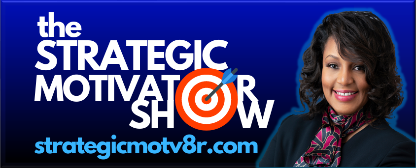 The Strategic Motivator Show Logo w Smiling Host Robin Bryson Talmadge